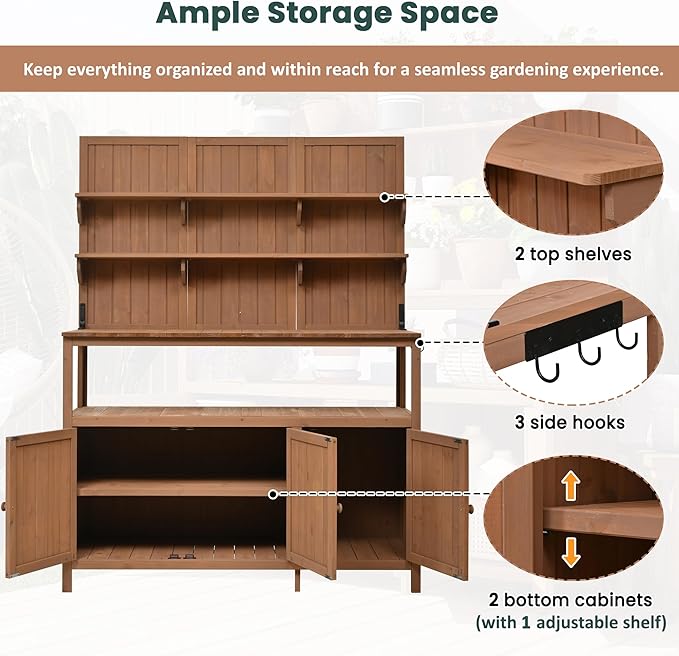 Christopher Knight Home Belfast 50.20" W Outdoor Potting Bench Table, Fir Wood Potting Table, Large Gardening Workstation with Storage Shelf, Ample Space Garden Tools Organizer for Backyard, Natural
