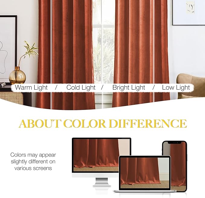NICETOWN Rust Red Blackout Velvet Curtains