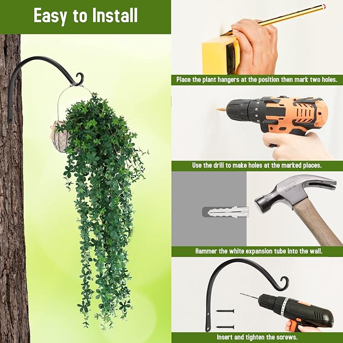 FEED GARDEN 2 Pack 14 Inch Hanging Plant Bracket Wall Hooks Decorative Plant