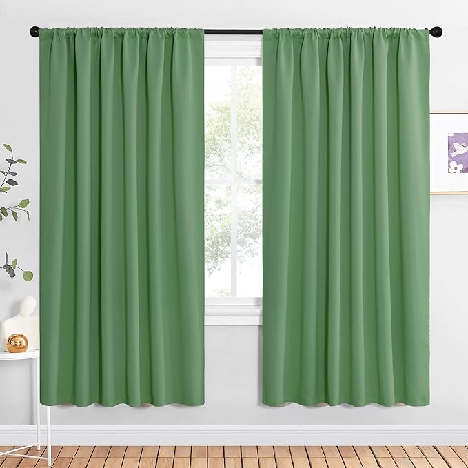 NICETOWN Bedroom Window Curtain Panels, Froest Green, 2 Panels, 62 in x 72 in