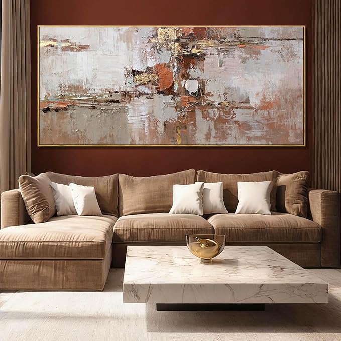 Brown and Gold Canvas Wall Art Colorful Abstract Minimalist Framed Prints