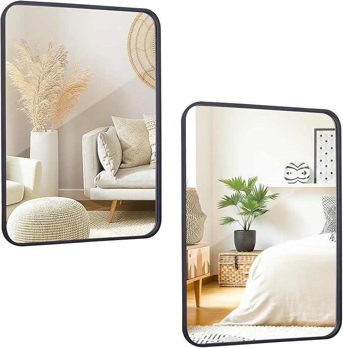 ZenStyle 2 Packs Black Metal Framed Rectangular Wall Mirror 22" x 30" Bathroom