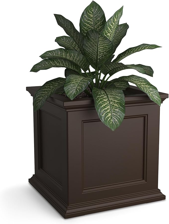 Mayne Fairfield 20-Inch Square Planter â Self-Watering, Weather-Resistant Planter for Flowers â Durable Outdoor Design for Patio, Porch, or Entryway, Espresso