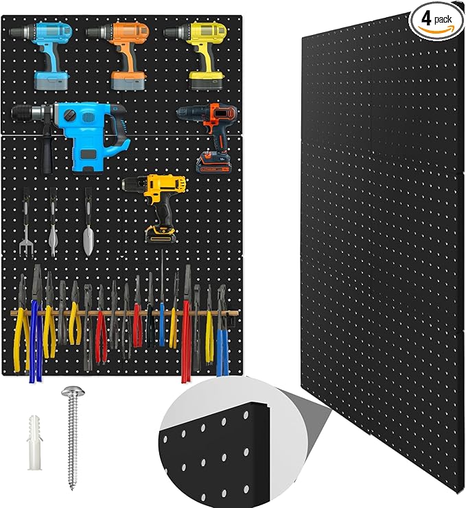 Peg Board, 6 Pack 12"x12" Black Metal Pegboard Panels Pegboards Wall Organizer