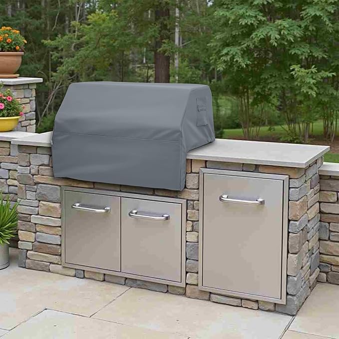 Covers & All Built-in Grill Cover for Outdoor Grill – Heavy Duty 12 oz Waterproof Built-in BBQ Grill Cover, PVC-Coated Polyester with Elastic Hem for Snug Fit (57 x 27 x 26 inches, Grey)