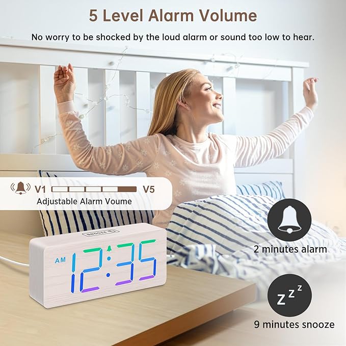DreamSky Wooden Digital Clock for Bedroom Desk