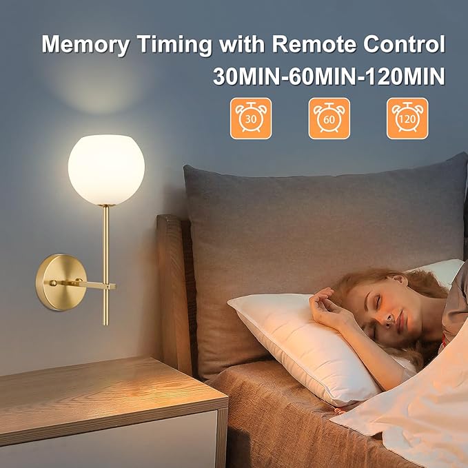 Gold Battery Operated Wall Sconces Set of 2, Rechargeable Wireless Wall Lights