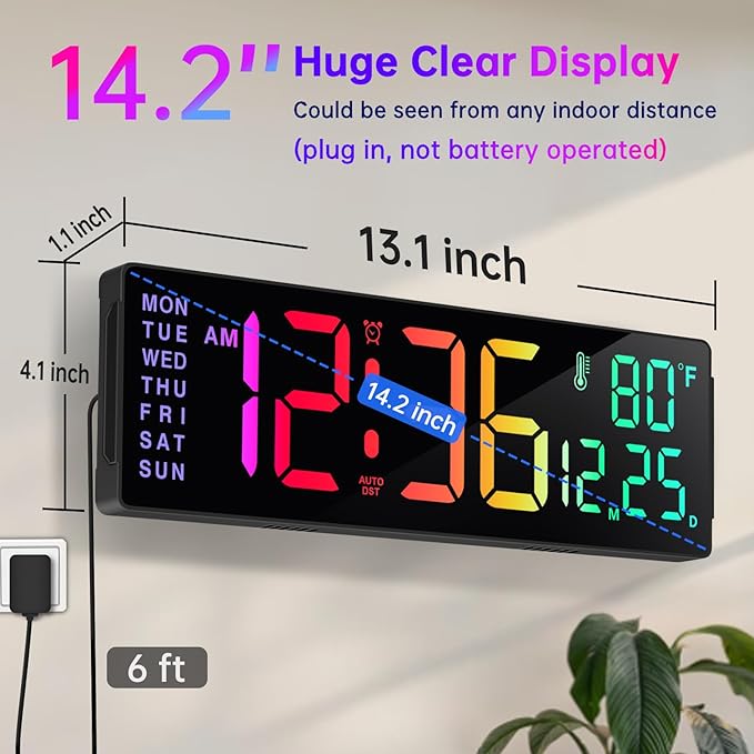 Soobest 14.2" Large Display Digital Wall Clock