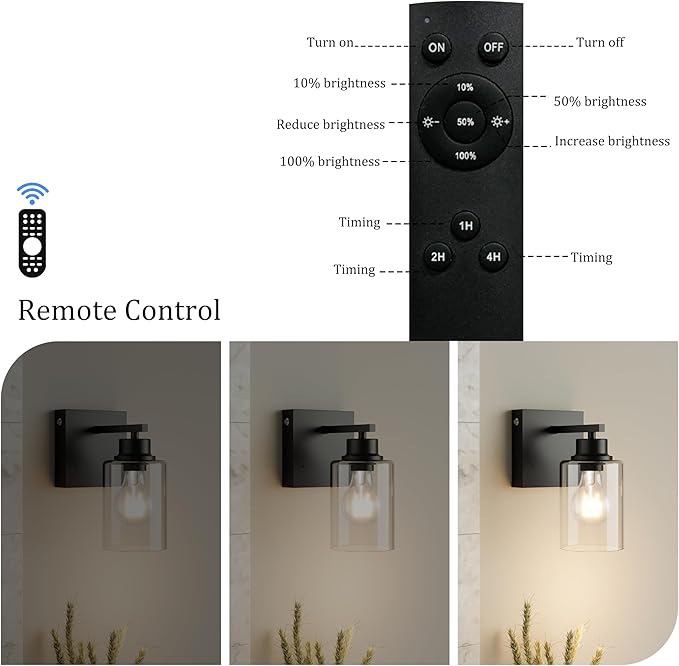 Battery Operated Wall Sconce Set of 2, Easy Install Dimmable Wireless Wall