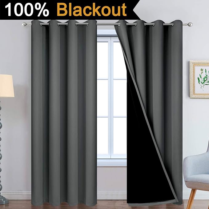 Yakamok Dark Grey Full Shade Curtain Panels, Heavy Duty Lined Curtains 84