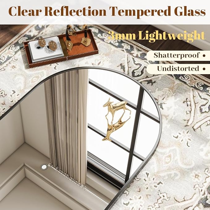 VooBang Arched Wall Mirror, 30 x 38 inch Arch Bathroom Mirror, Wall Mounted