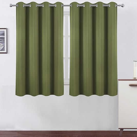 LEMOMO Olive Green Thermal Blackout Curtains/52 x 54 Inch/Set of 2 Panels Room