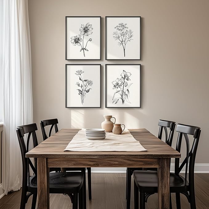 Framed Black and White Floral Wall Art