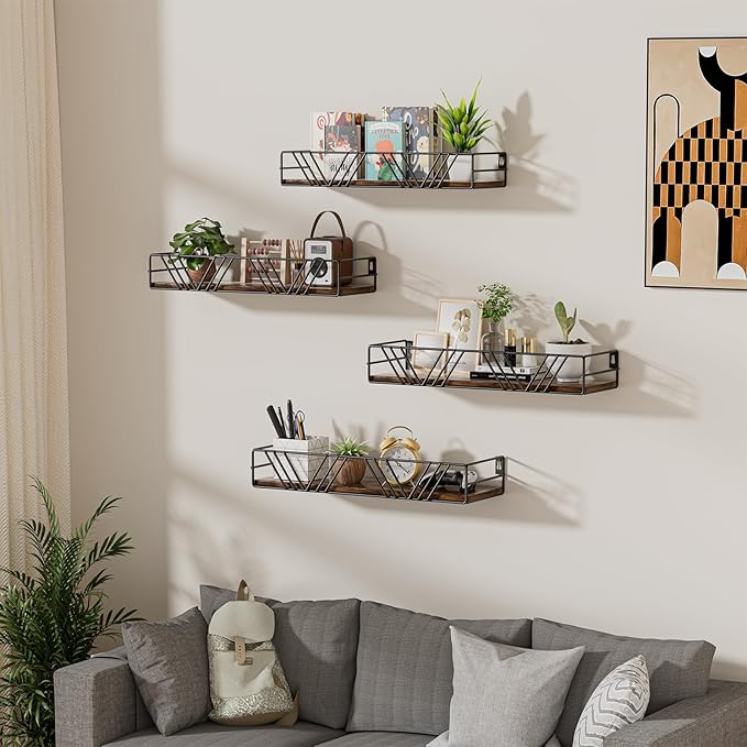 Floating Shelves for Wall, 4 Sets Rustic Wall Mounted Shelves