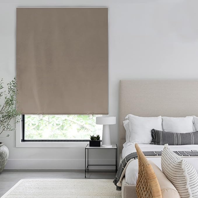 LazBlinds 100% Blackout Roller Shades, No Tools No Drill Cordless Blinds