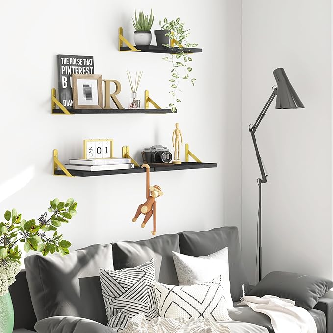 YGEOMER Floating Shelves for Wall, Different Sizes Black Wall Shelves for