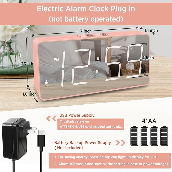 Peakeep Digital Clock, Alarm Clock Battery Backup Powered