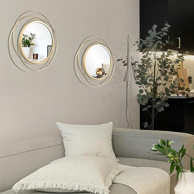 2 Set. Circle Mirrors for Wall Decor for Living Room Bedroom Bathroom Entryway