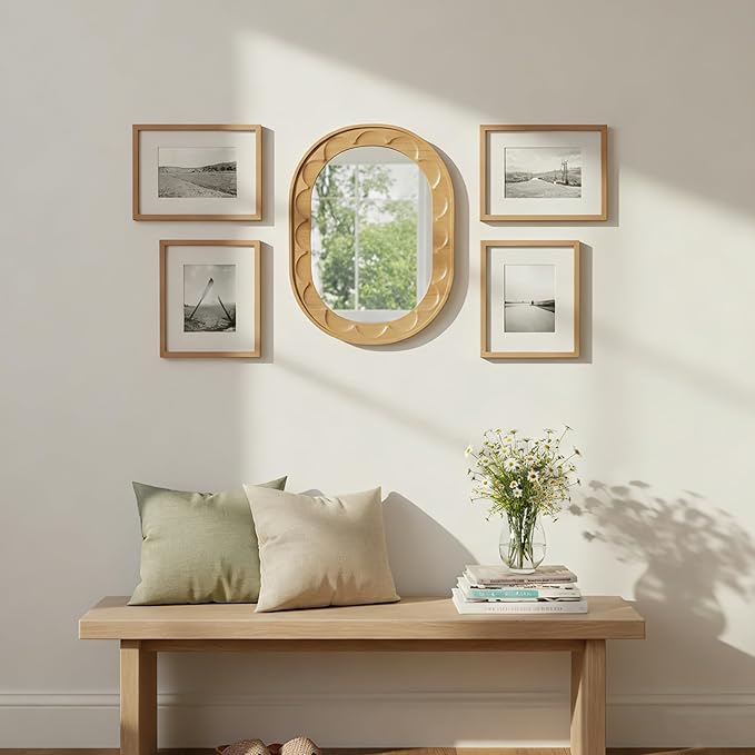 Entryway Small Mirrors for Wall, 16 x 12 Inch Bathroom Wood Mirror