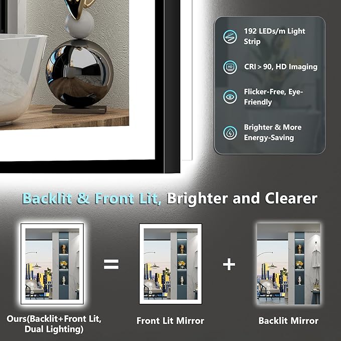 28x36 Black Framed LED Bathroom Mirror