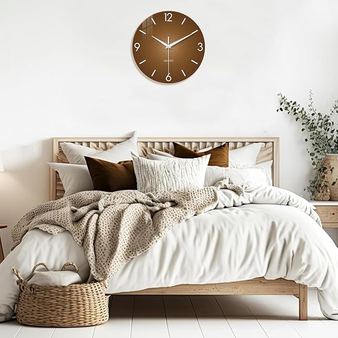XFM Modern Wall Clock for Living Room Decor 20 Inch Large Brown Analog Wall