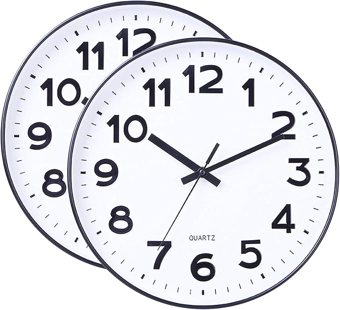 Foraineam 2 Pieces 12-Inch Wall Clock Silent Non Ticking Battery Operated