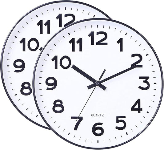Foraineam 2 Pieces 12-Inch Wall Clock Silent Non Ticking Battery Operated