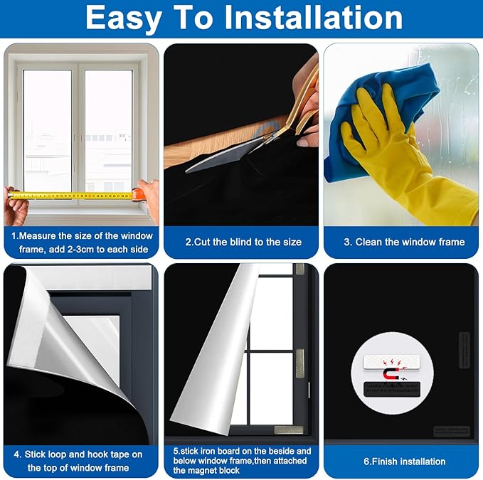 100% Blackout Blind Magnetic Blackout Window Cover 118 x 57Inch, Media Room