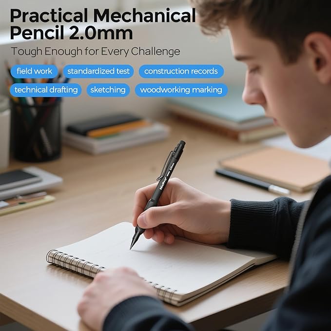 Nicpro 2.0 mm Mechanical Pencil Set, 3PCS Artist Lead Pencil Holder 2mm with 72PCS Lead Refills (4H 2H HB 2B 4B 6B Color) Eraser, Weatherproof Barrel for Outdoor Writing Drafting Drawing Sketching