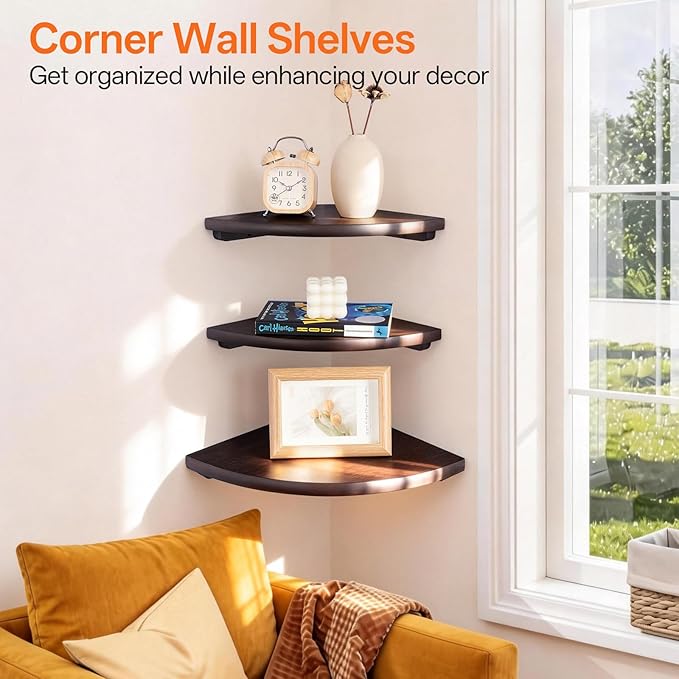 Gieanoo Corner Wall Shelf, 7inch Solid Oak Wood Floating Corner Shelf