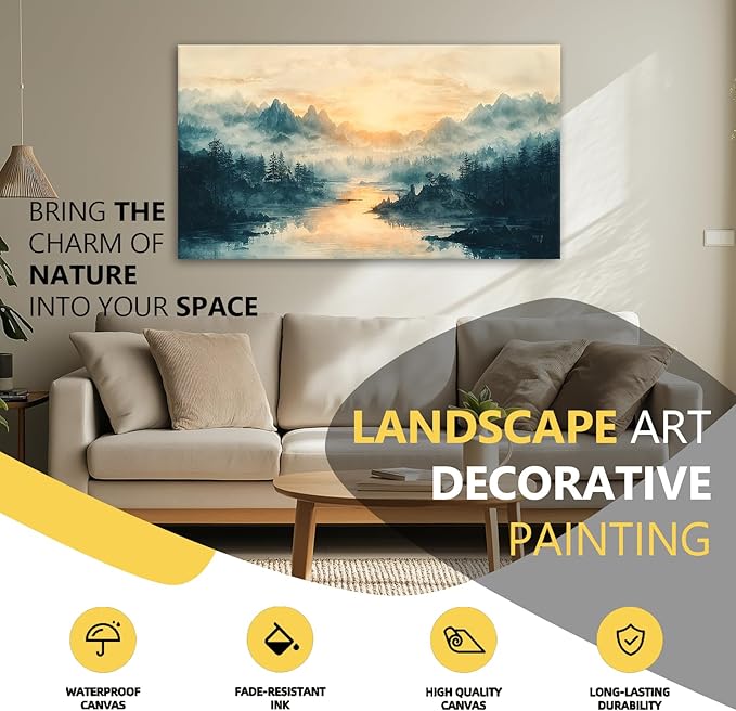 JLXART Landscape Canvas Wall Art Beautiful Lake Mountain Nature Scenic Picture Print Sunrise for Living Room Forest National Park Scenery Artwork Painting Decor,Inner Frame 20x40inch