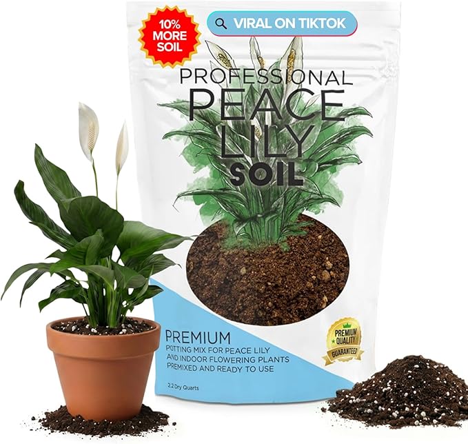 Professional Peace Lily Potting Soil Mix Large 2.2 Quarts Ready to Use, Premium Nutrient-Rich Blend for Indoor Peace Lily Plants, Peat Moss Coco Coir Perlite Dolomite, Well-Draining Soil Made in USA