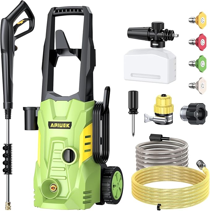 Electric High Pressure Washer - Portable Washer with 23 FT Water Outlet & 6.6 FT Inlet Hose, Steel Spray Wand, Foam-Adjustable Cannon,4 Nozzle Set, Cleans Car/Patio/Fence/Window, 3800PSI 2.4GPM