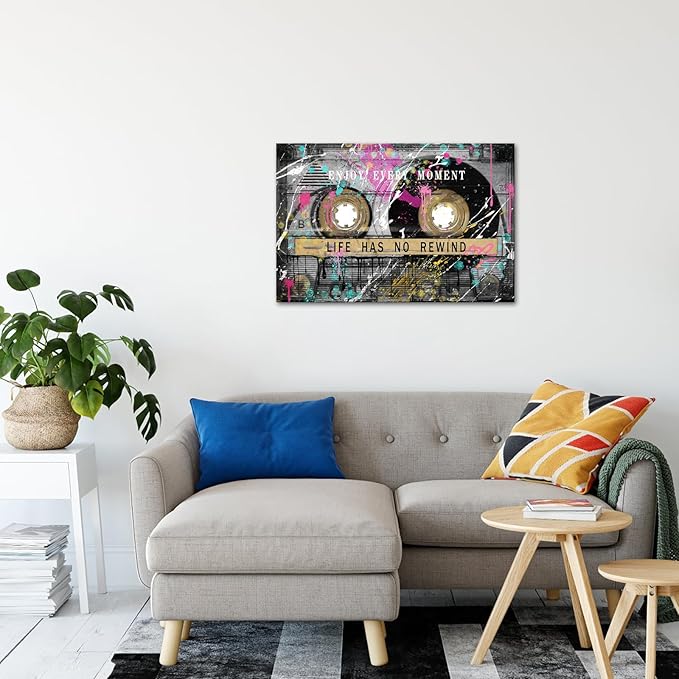 KREATIVE ARTS Vintage Graffiti Street Art Canvas Retro Cassette Tape Life Quote