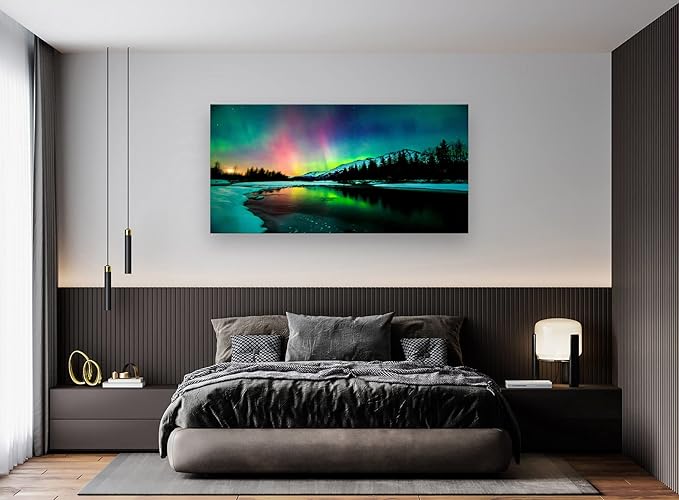 S01975 Wall Art Aurora scenery Painting on Canvas Prints Stretched and Framed