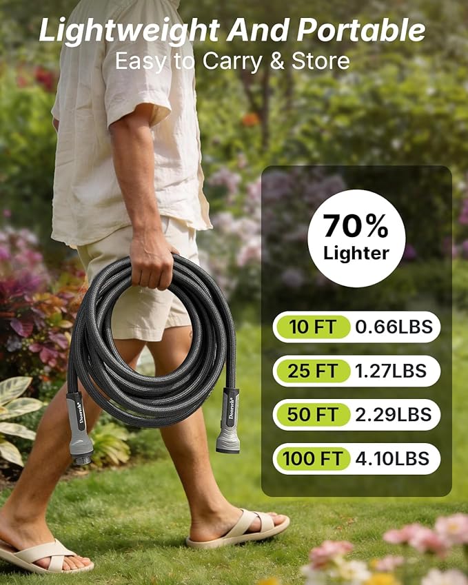 Garden Hose, Flexible Ultra Lightweight Durable, Kink-Free Water Hose with 10 Function Sprayer - Non-Shrinking, Easy to Store, All-Weather, High-Pressure, Black (100 FT)