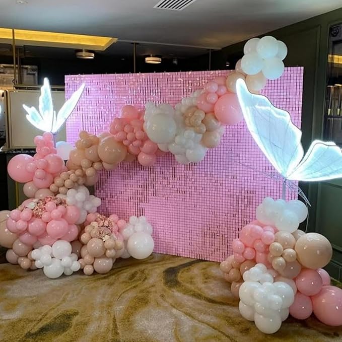 COKAOBE Baby Pink Shimmer Wall Backdrop 24PCS Sequins Backdrop Decoration Panels