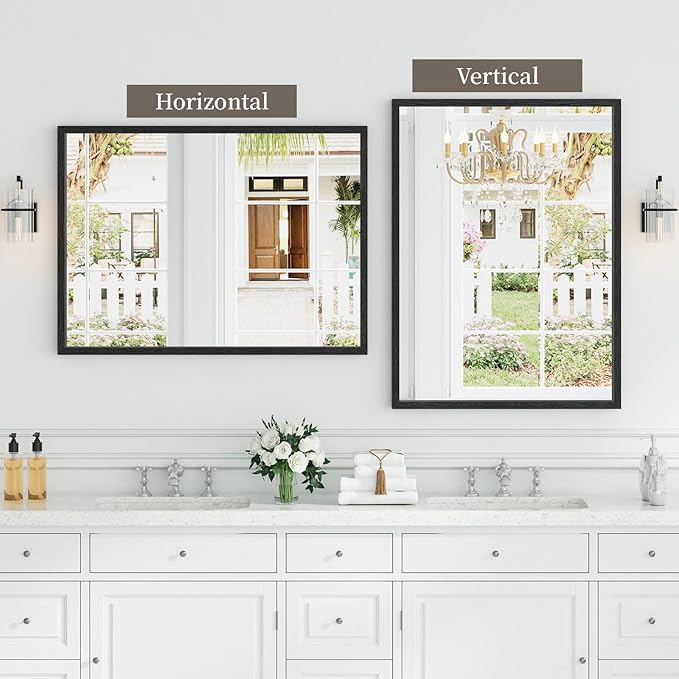 Syndra Black Wood Frame Bathroom Mirror, Waterproof Slim Deep Frame,