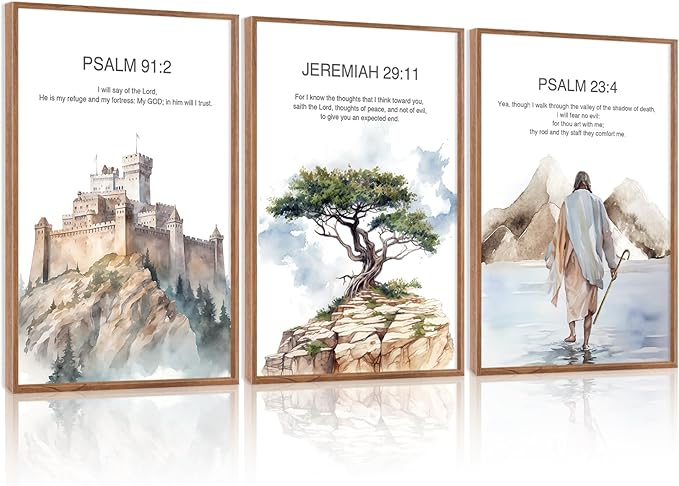 CHDITB Bible Verse Scripture Framed Canvas Wall Art, Watercolor Christian Jesus Decor, Psalm and Jeremiah Scripture Prints, Religious Artwork for Church Living Room Bedroom Office 24"x36"x3