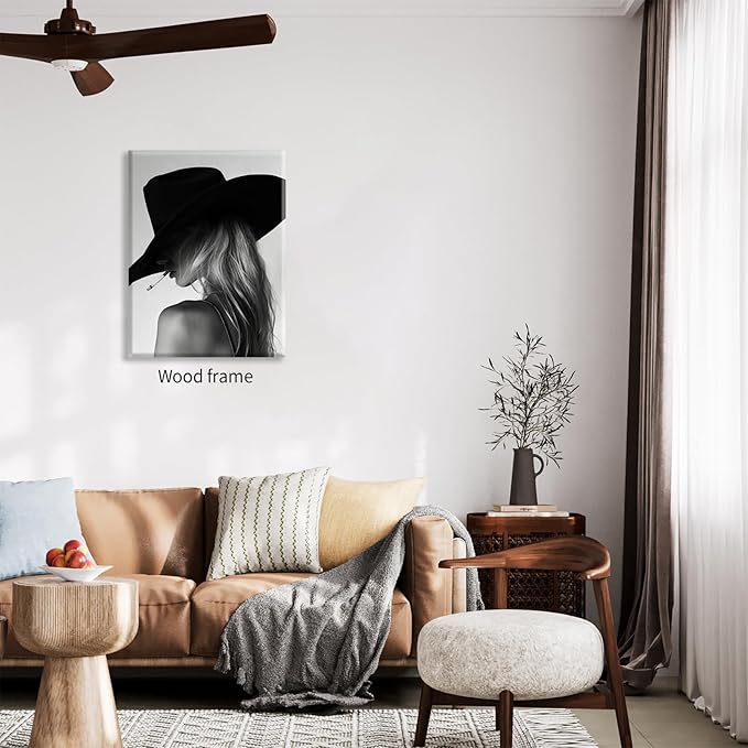 FuSatisYilife Trendy Black And White Framed Wall Art Cool Western Woman Smoking