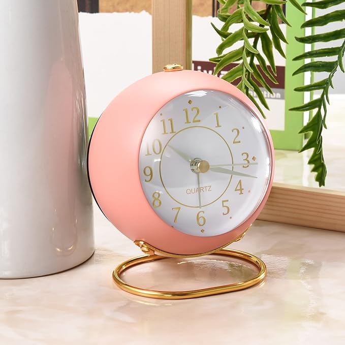 Tetino Analog Alarm Clocks,Retro Backlight Cute Simple Design Small Desk Clock with Night Light,Silent Non-Ticking,Battery Powered,for Kids,Bedroom,Travel,Kitchen,Bedside Desktop. (Black)