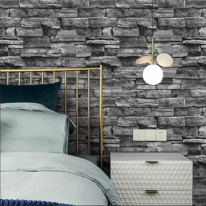 Jeweluck Grey Brick Wallpaper Peel and Stick Wallpaper 17.7inch×236.2inch Faux