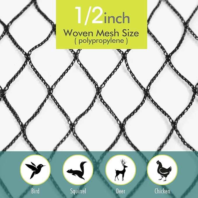 Bird Netting for Garden, Fetanten 28 x 30 FT Netting for Garden Protection Vegetables Fruit Trees Blueberry from Birds Deer Poultry, Heavy Duty Woven Mesh Net Animal Fencing with Ties and Staples