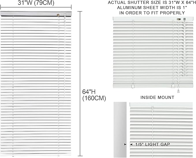 YIIBAII Mini Blinds Suitable for 31.5" W x 64" H Windows 1" Aluminum Horizontal