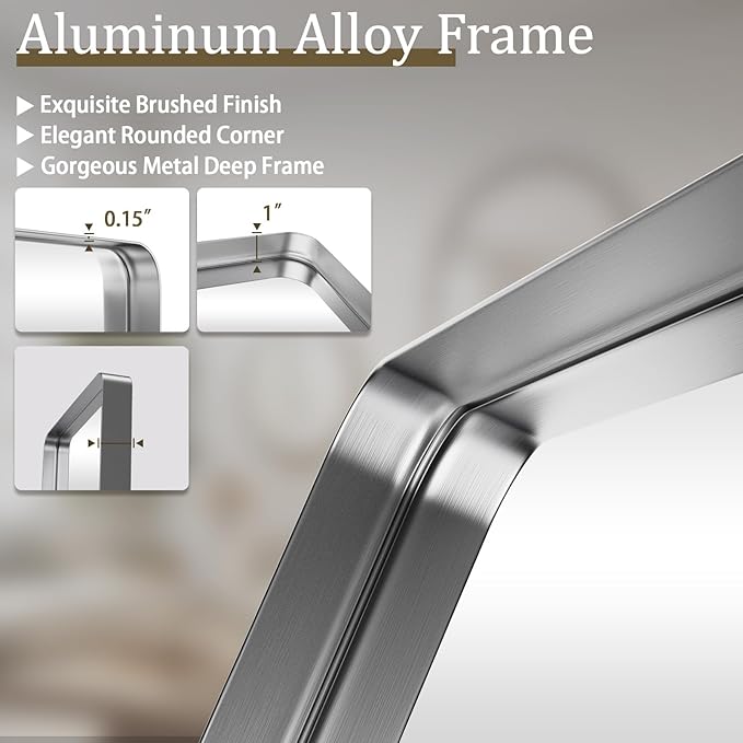 VooBang Bathroom Mirror 30x48 inch, Modern Round Corner Bathroom Vanity Mirror