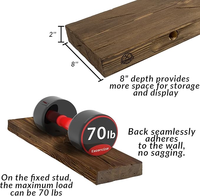 Floating Shelves 60 inch Long 8 "deep Set of 2, Heavy Duty Wood Wall Mounted