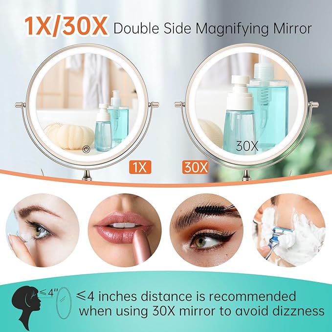 5000mAh Rechargeable Wall Mounted Lighted Makeup Vanity Mirror, Double Sided 1X