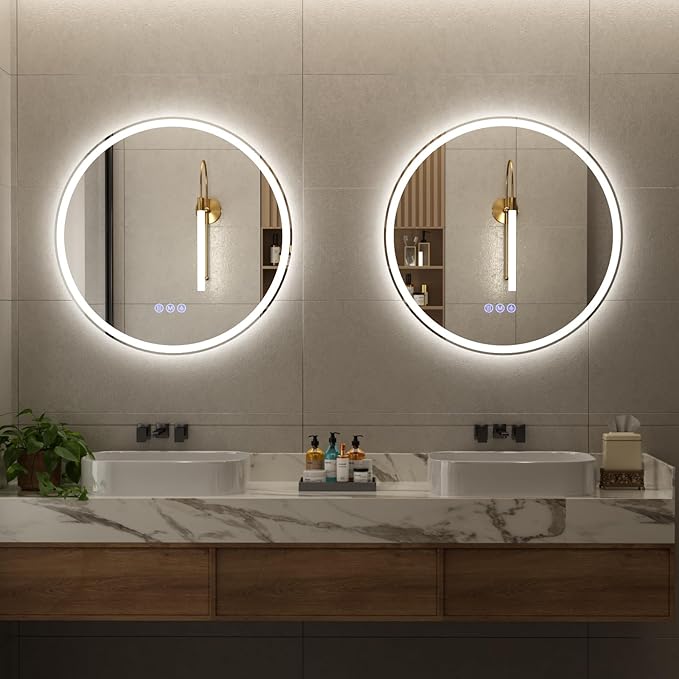 BEAUTYPEAK 30x30 LED Round Bathroom Mirror