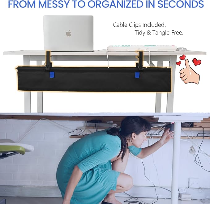 36" Under Desk Cable Management Tray- Clamp/Screw Mount Desk Cable Organizer Cable Tray Hiders for Office&Home