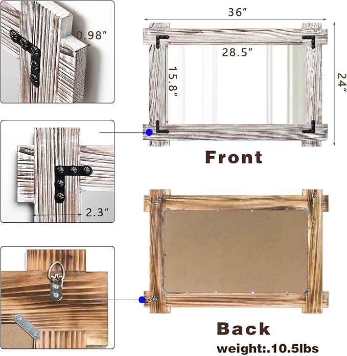 MeMoreCool White Farmhouse Bathroom Mirror 24x36 Inch, Wood Framed Decorative